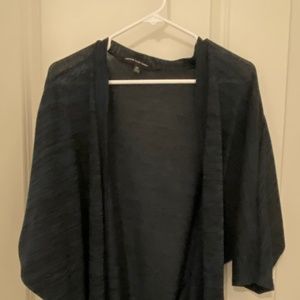 Black and navy striped oversized 3/4 length sweater